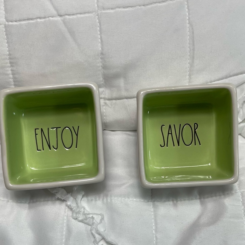 NIB Rae Dunn small dip dishes SAVOR and ENJOY